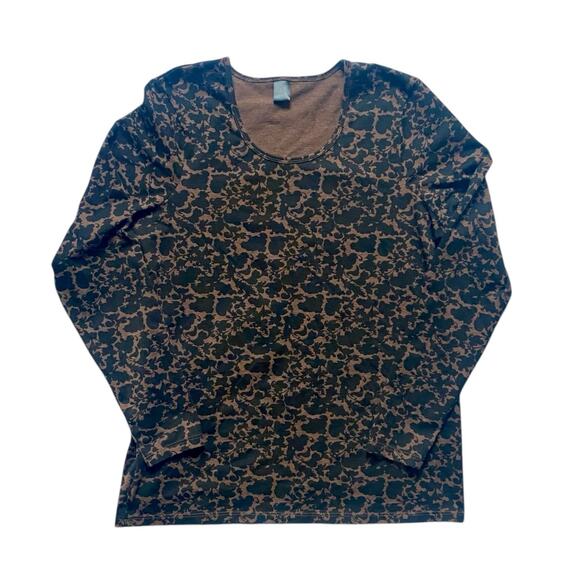 Peruvian Connection Women’s XL Long Sleeve Tee Pima Cotton Brown Black Floral - Picture 7 of 7